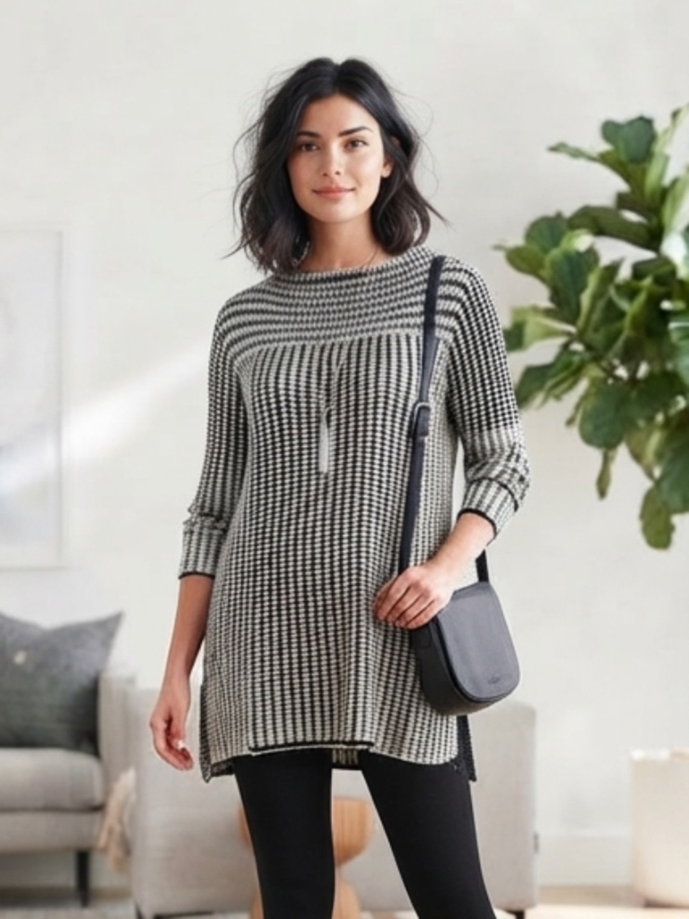Habitat Clothes To Live In Black & White Cotton Knit Sweater Tunic M